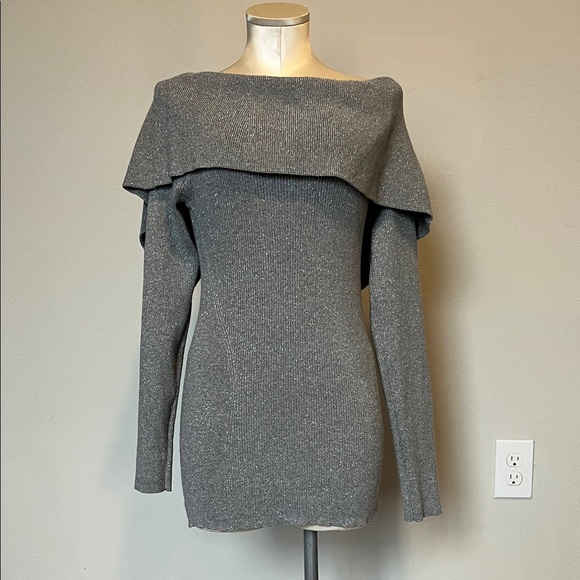 White House Black Market Sweaters - Gray glitter Off-Shoulder Women's Sweater dress with back bow detail